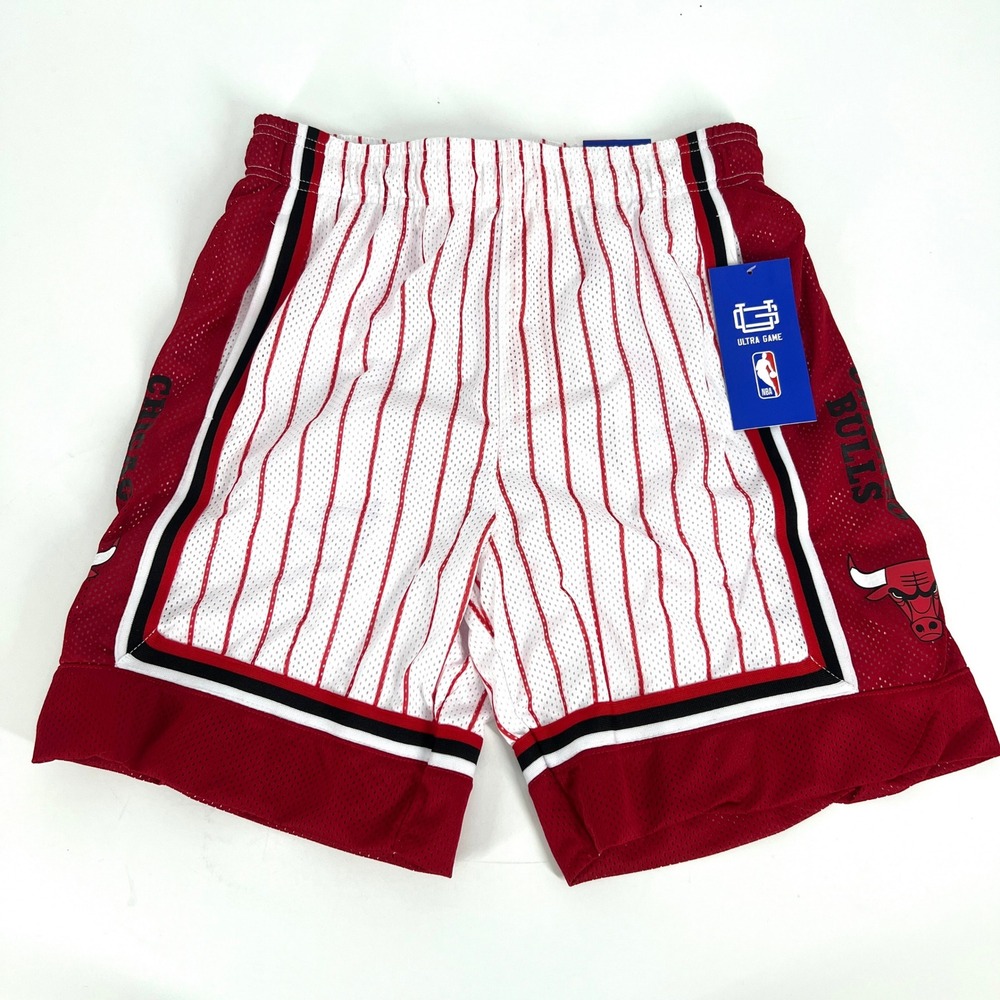 NBA Ultra Game Chicago Bulls Pinstripe Mesh Basketball Shorts Red White Size M
